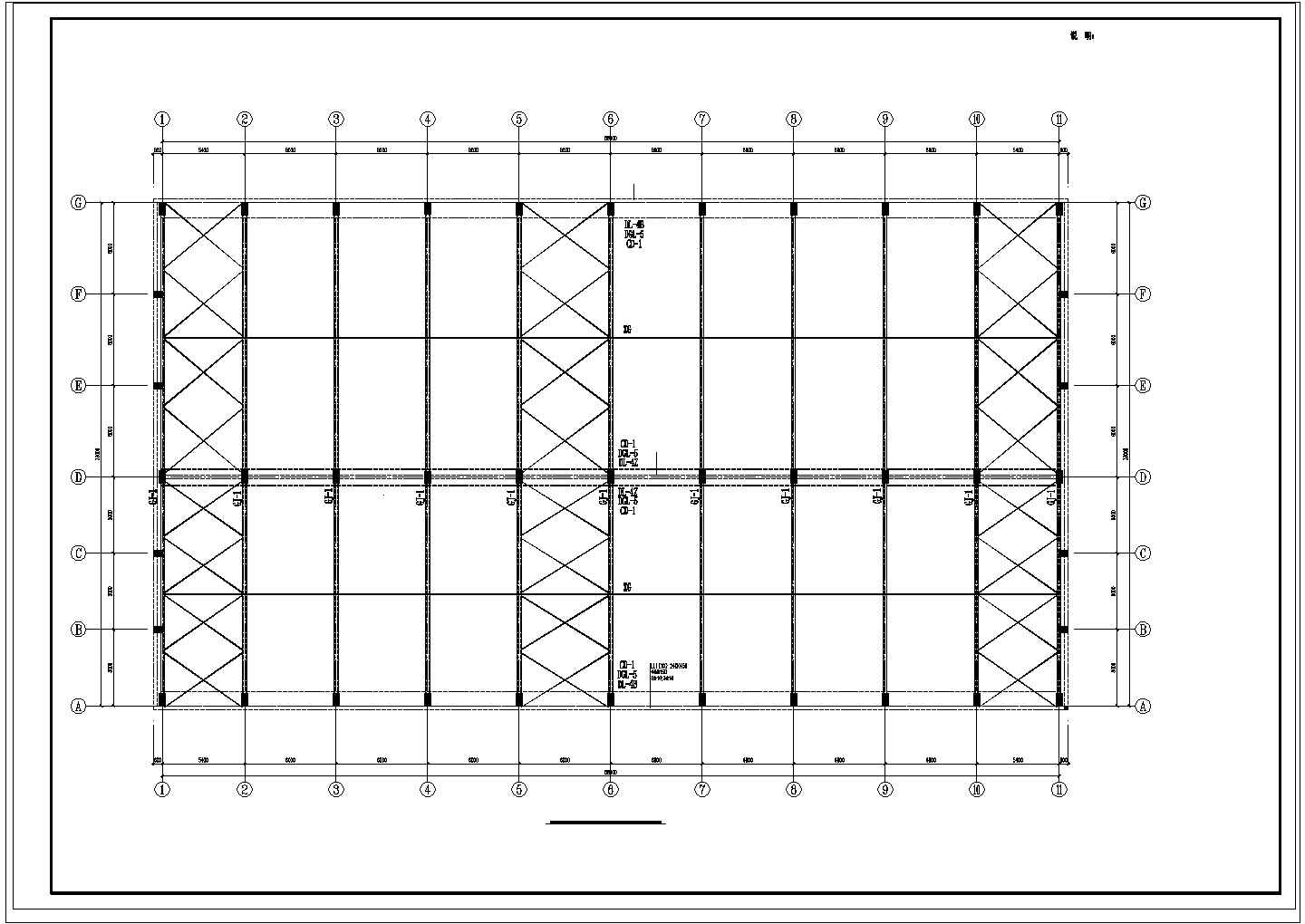 厂房设计_58.8x33m 钢梁排架柱厂房cad结施图