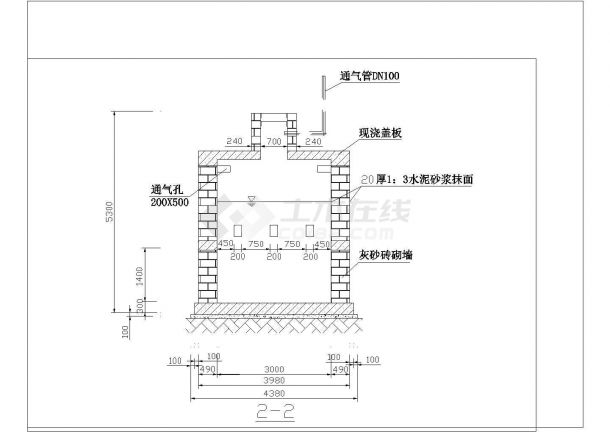 某地砖砌化粪池CAD扩初图（13号砖砌化粪池，无地下水，不过车，用于公共卫生间）非常标准cad图纸设计-图一