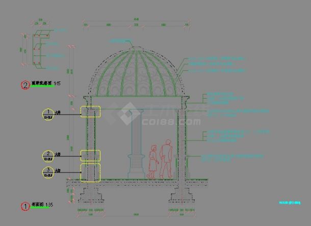 欧式 穹顶 铁艺花饰 亭子 五套 平立剖 节点 及结构全套施工图 欧式柱-图二
