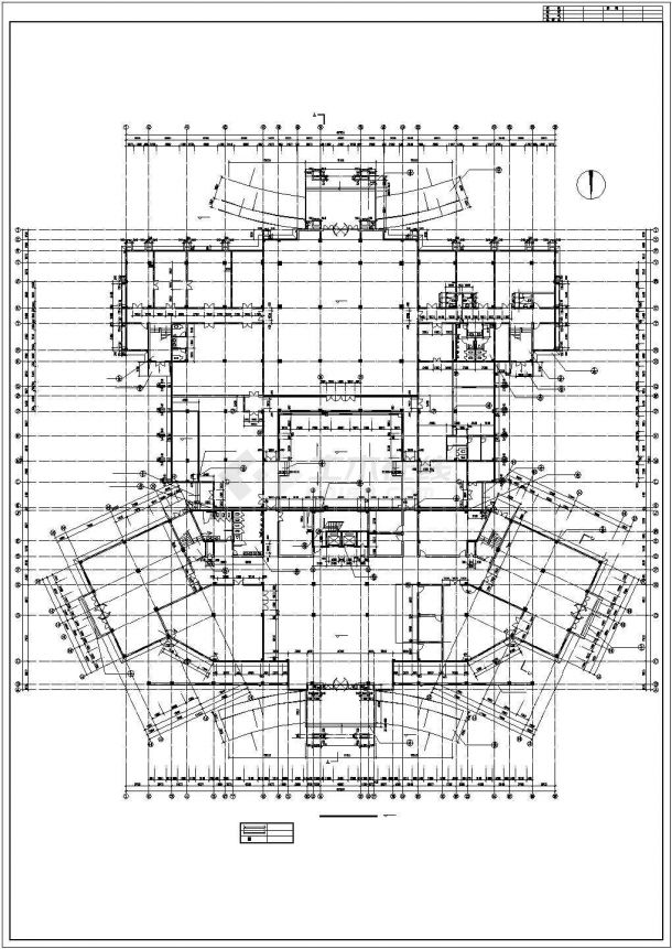 长72.3米 宽67.5米 5层16069.41平米宾馆建筑施工图【各层及屋顶平面 1立面（无剖面图）】cad图纸-图一
