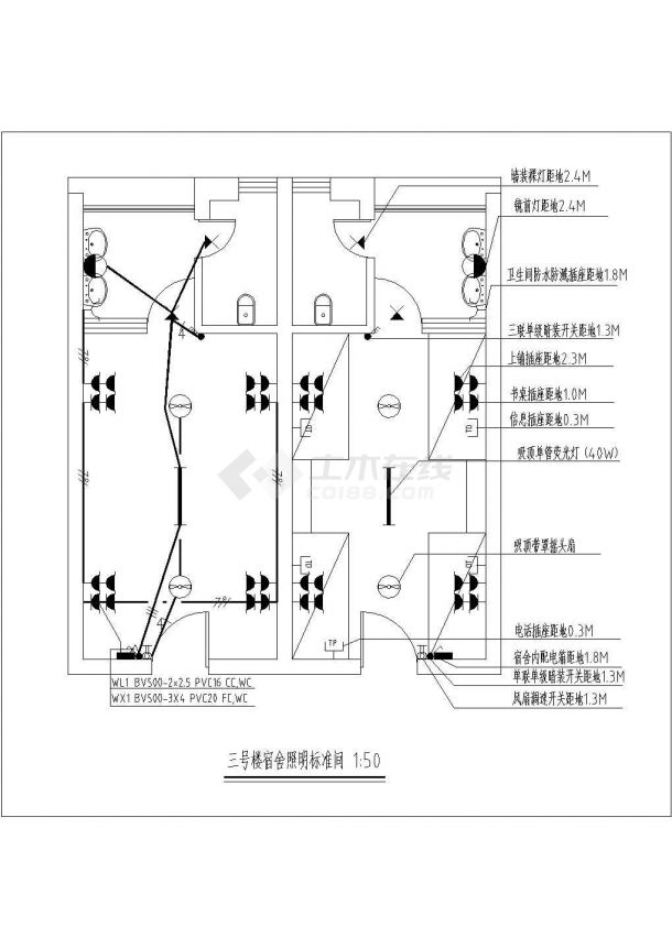 学生公寓设计施工CAD强电图及系统图-图一