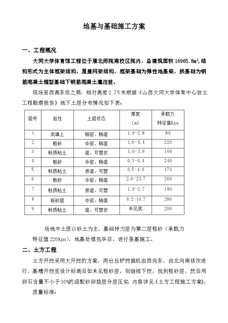 大学体育馆工程地基与基础施工组织设计方案..-图一