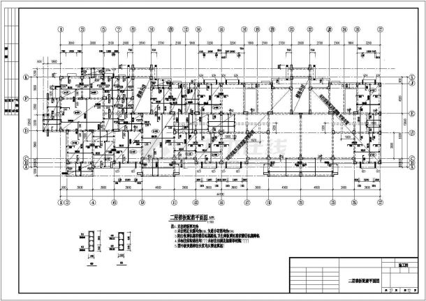 长44.7米宽12.6米 6层异型柱框架住宅楼结构施工CAD图-图二