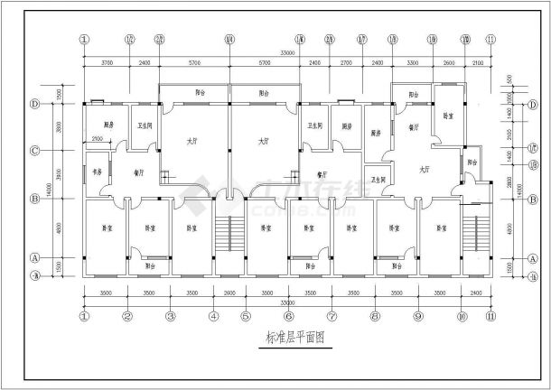 长30.9米宽12.5米 6层框架商住楼结施CAD图-图一