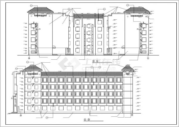 某10402平米6层砖混U形学生公寓楼建筑施工图（长56.7米 宽53.07米）-图一