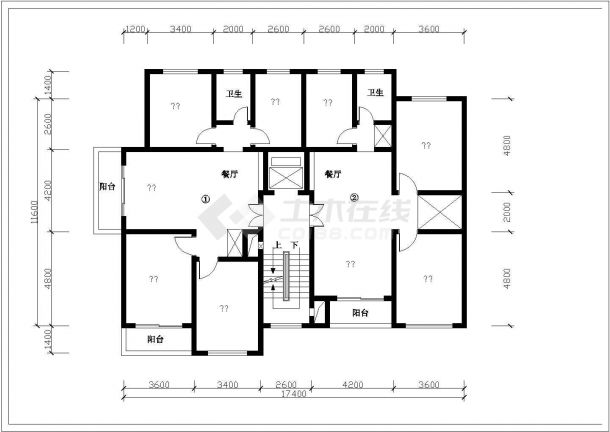 典型多层住宅户型设计cad施工平面图（含多种户型设计）-图一