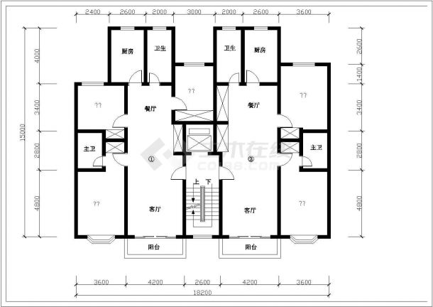 典型多层住宅户型设计cad施工平面图（含多种户型设计）-图二