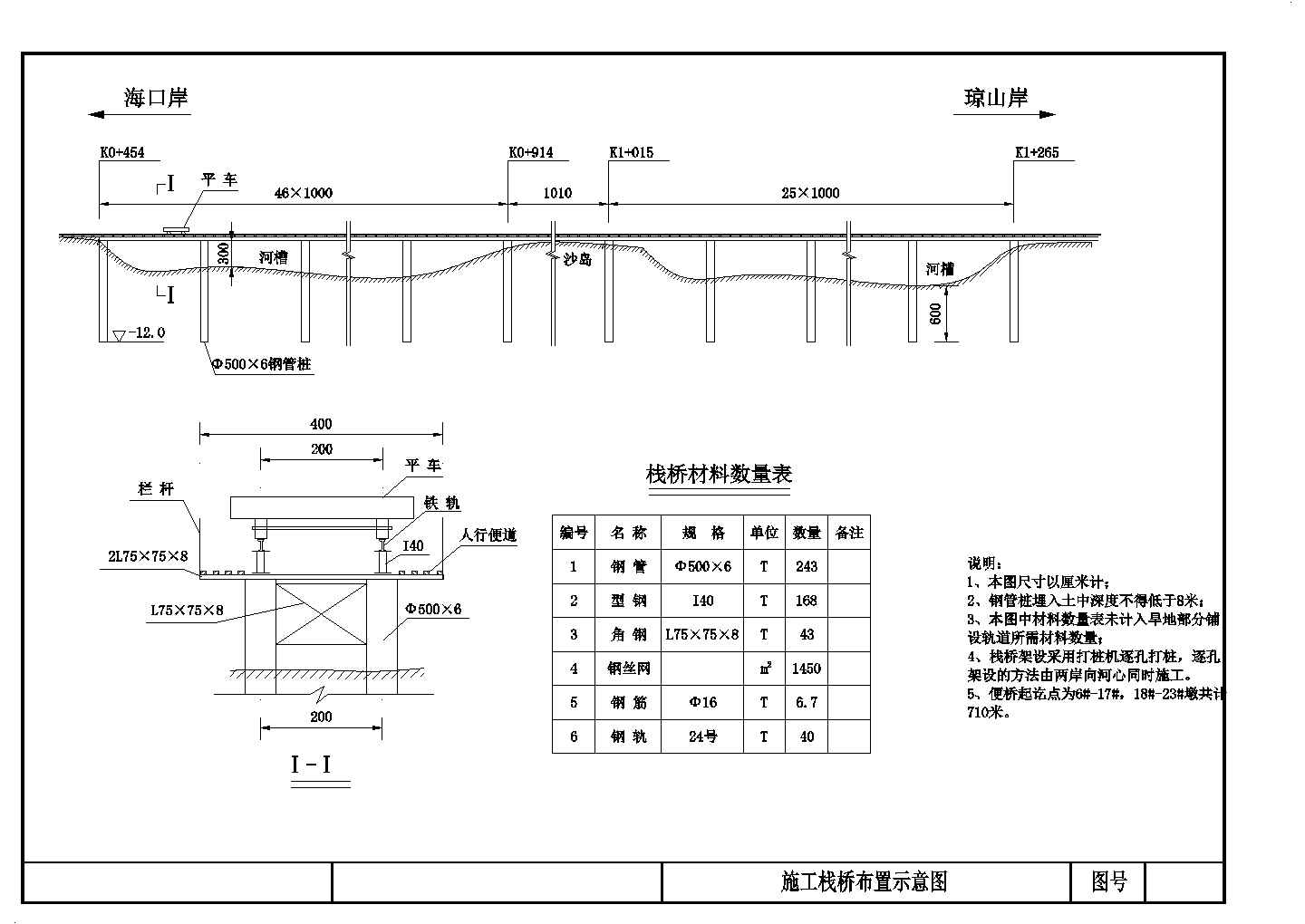 某地区桥梁施工便桥CAD布置示意图