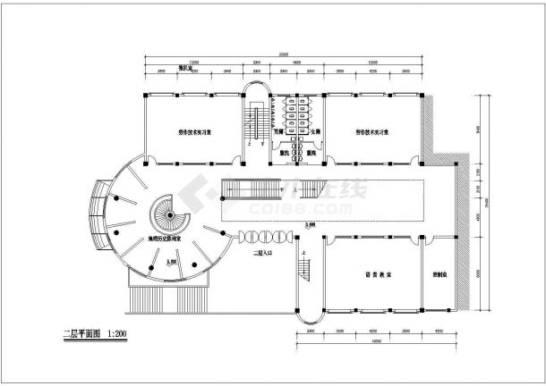 南京某培训学校3900平米4层框架结构教学楼平立面设计CAD图纸-图一