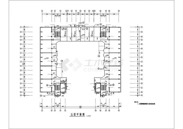 长沙第五中学1.2万平米五层框架结构门型教学楼平立剖面设计CAD图纸-图二