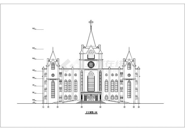 兰州市某大学4900平米6层框架结构学术礼堂平立剖面设计CAD图纸-图二