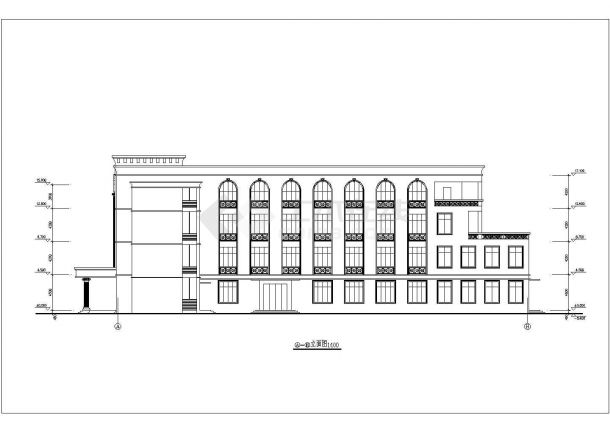 济南市某大学6100平米4层框架结构学生餐厅平立剖面设计CAD图纸-图一