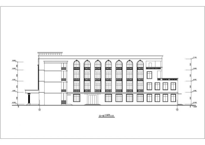 济南市某大学6100平米4层框架结构学生餐厅平立剖面设计CAD图纸_图1