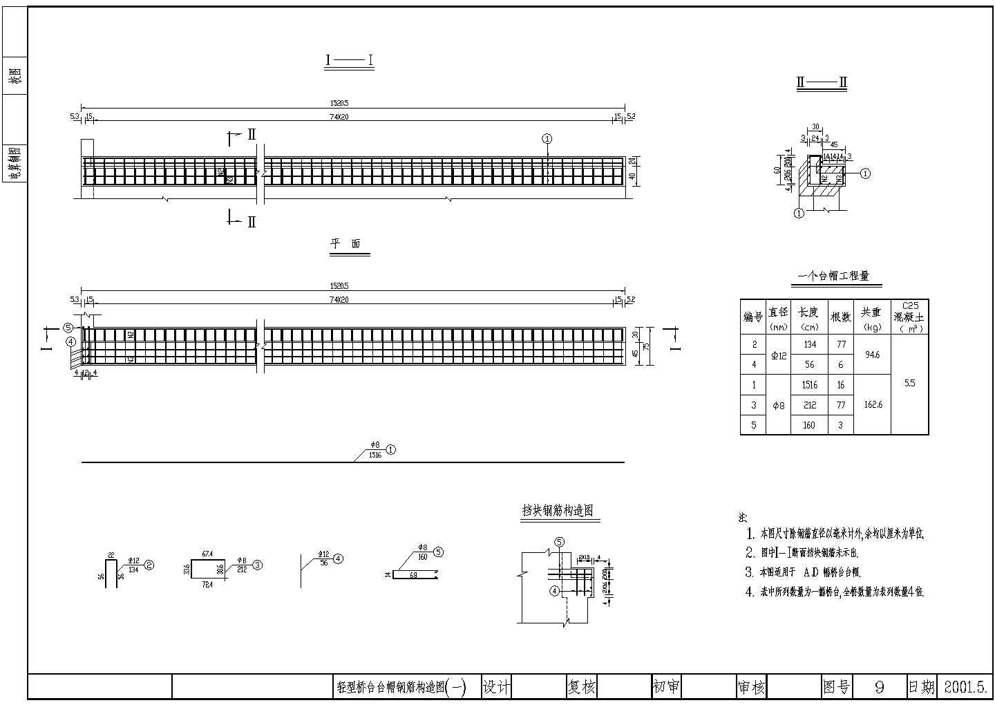 1-8m城市桥轻型桥台台帽钢筋构造节点详图设计