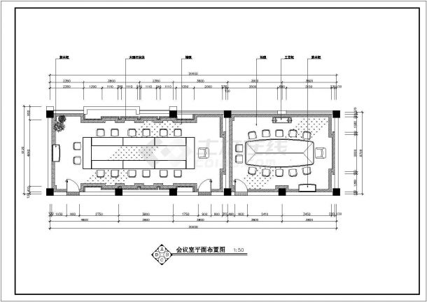 青岛市某会议室装修设计施工CAD布置图-图二