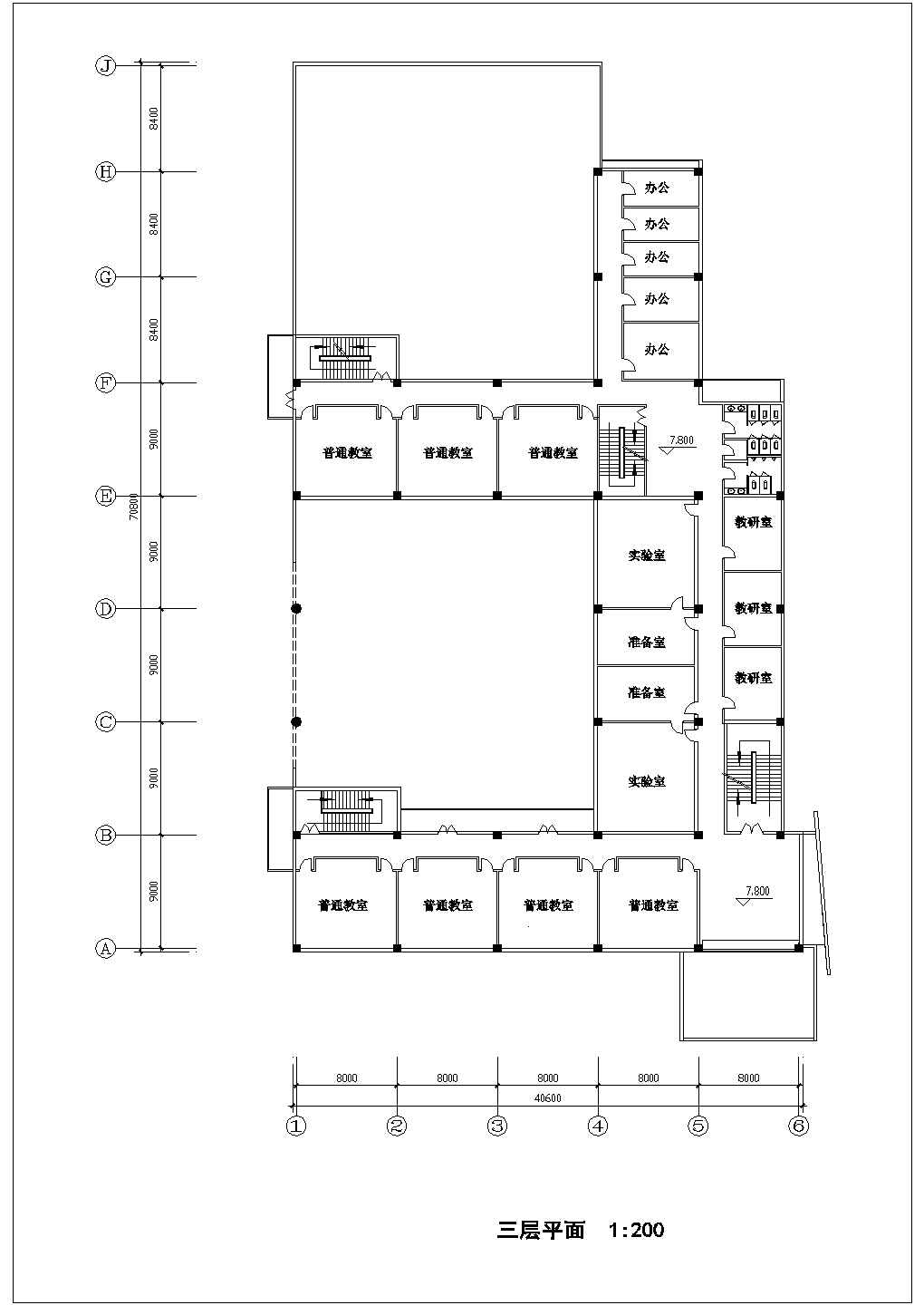 襄樊市某中学5600平米四层框架结构教学楼平立剖面设计CAD图纸