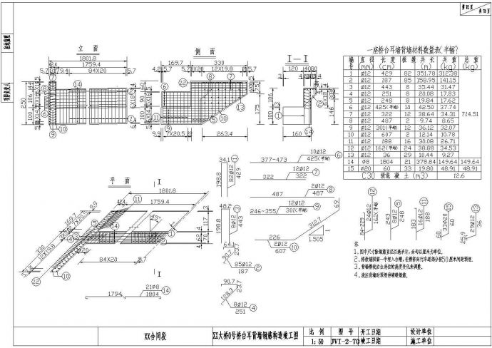 20米后张法预应力空心箱梁桥台耳背墙钢筋构造节点详图设计_图1