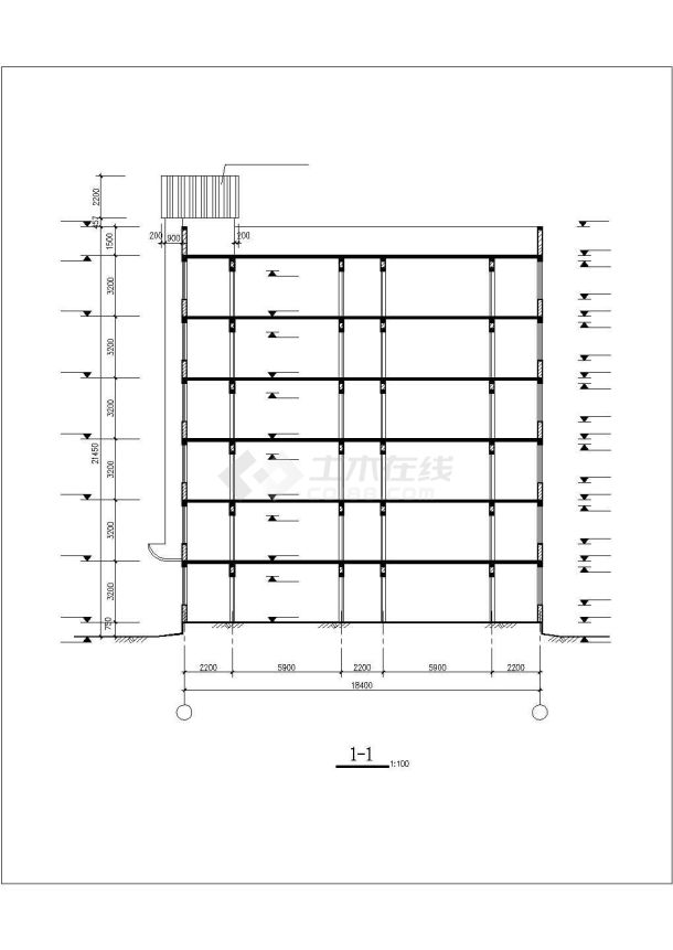 济南市某中学1.1万平米6层框架结构学生宿舍楼平立剖面设计CAD图纸-图一
