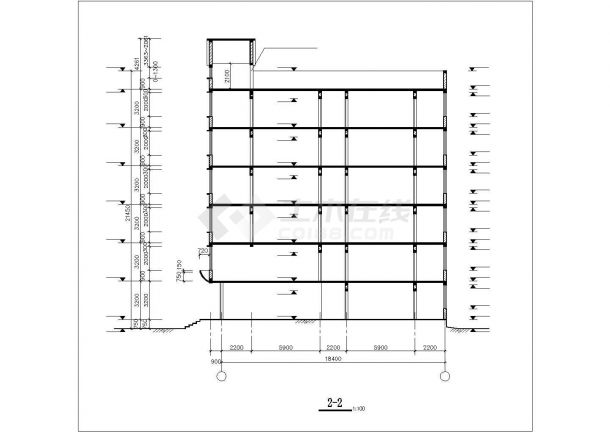 济南市某中学1.1万平米6层框架结构学生宿舍楼平立剖面设计CAD图纸-图二