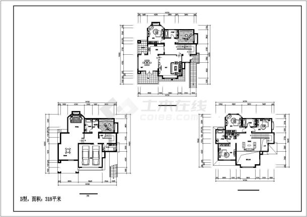 367平米两层公寓楼建筑施工cad(含效果图，共九张)-图一