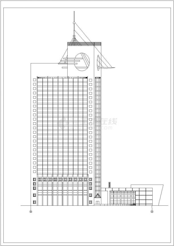 南方地区二十八层宾馆综合楼建筑设计CAD施工图-图一