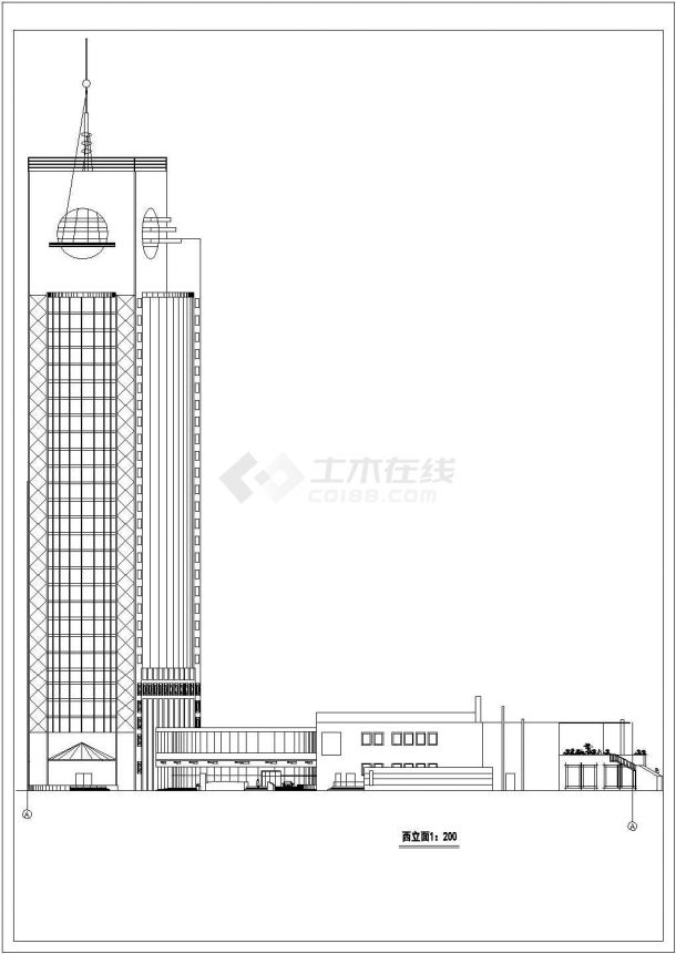 南方地区二十八层宾馆综合楼建筑设计CAD施工图-图二