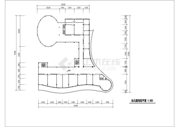 宁波市某街道2900平米4层框架结构艺术幼儿园建筑设计CAD图纸-图二