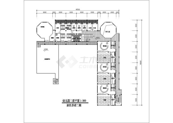 崇州市某社区2400平米3层框架结构幼儿园平立剖面设计CAD图纸-图二