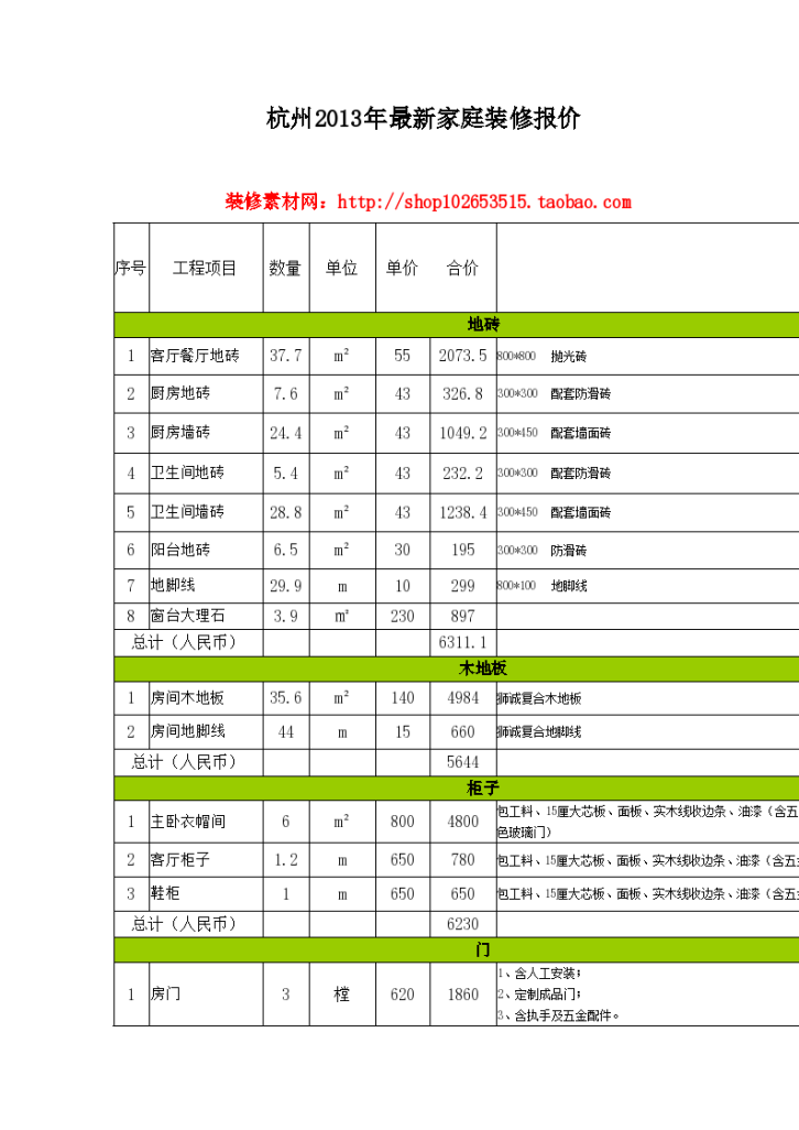 2013.12月年最新家庭装修报价-图一