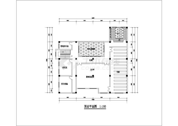 上海某实验中学2900平米4层框架结构图书阅览馆平立剖面设计CAD图-图一