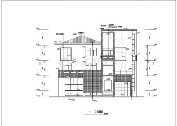 420平米3层框架结构单体别墅建筑设计CAD图纸（含半地下室层）-图一