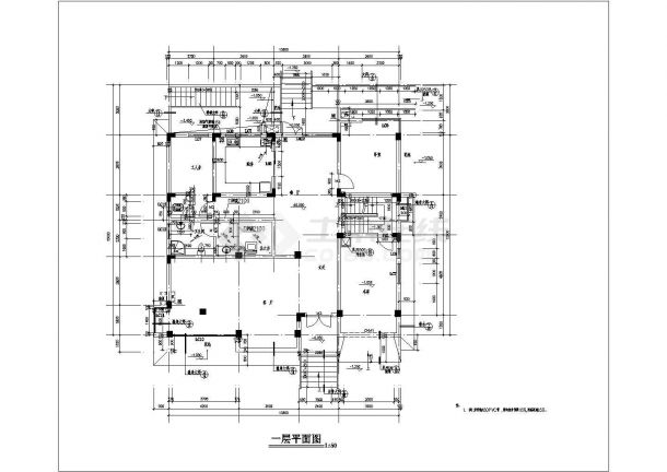 420平米3层框架结构单体别墅建筑设计CAD图纸（含半地下室层）-图二
