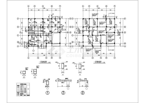 湖州某小区440平米三层框混结构独栋别墅全套结构设计CAD图纸-图二