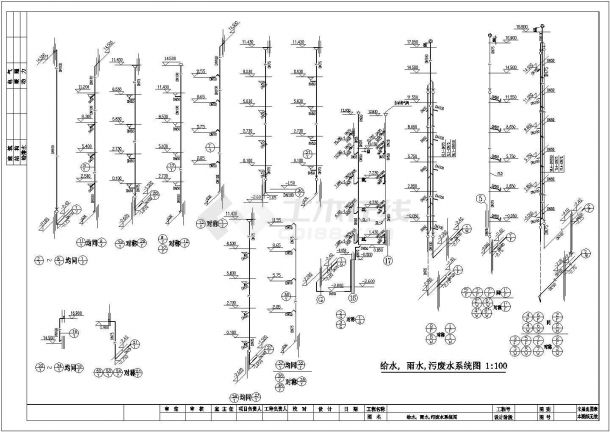 某地下1层地上5层加1阁楼层(1梯2户4单元)住宅楼给排水设计cad详细施工图-图一