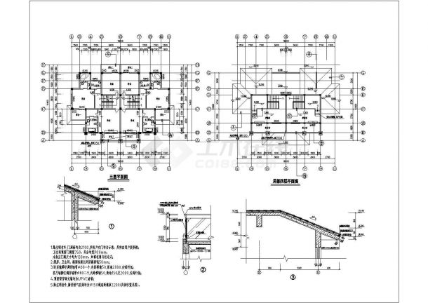 占地235平米3层框架结构双拼别墅全套建筑设计CAD图纸-图一