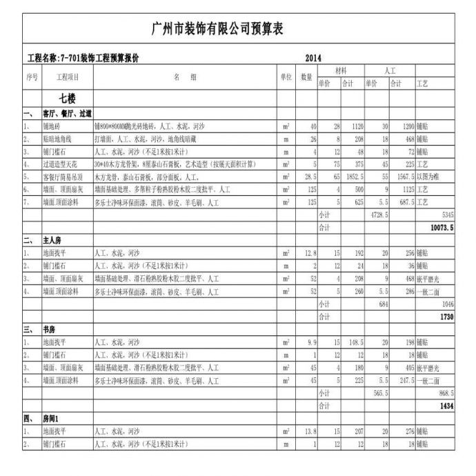 广州样板房装修预算表_图1