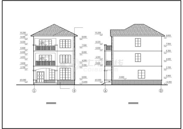 某3层框混结构单体别墅建筑结构设计CAD全套图纸-图一