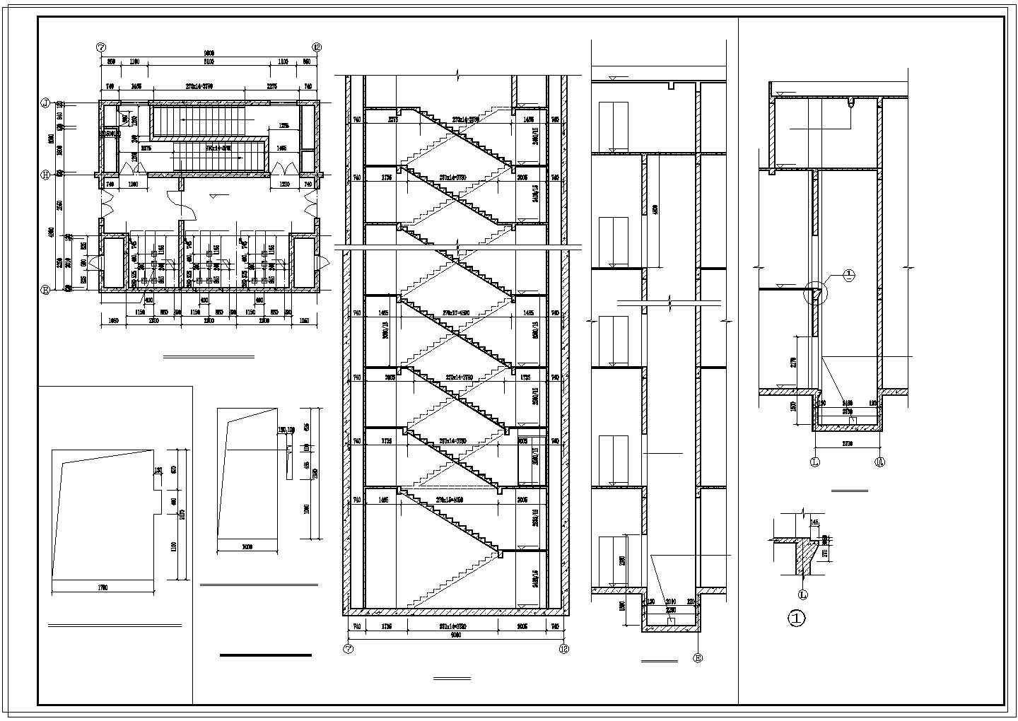 办公楼设计_10款29层公寓式办公楼梯cad施工详图