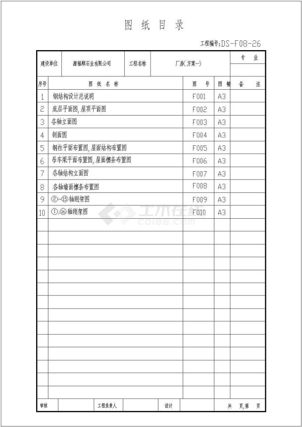 源福顺石业有限公司厂房结构设计全套CAD图-图一