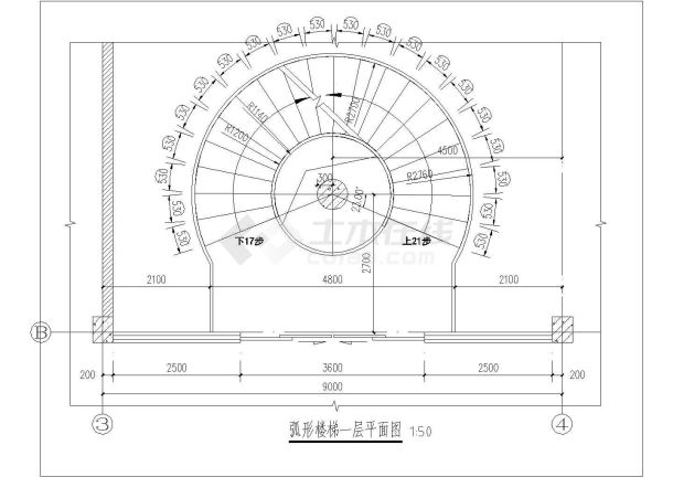 某别墅弧形楼梯设计cad施工图-图一