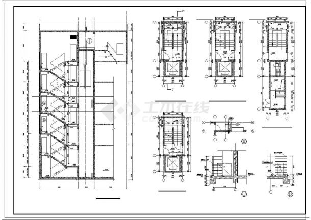 某电梯楼梯并联11层设计cad施工图-图一