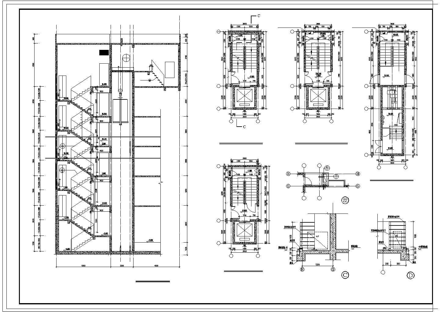 某电梯楼梯并联11层设计cad施工图