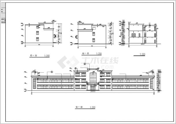 厂房设计_3层厂房建筑施工图【平立剖 窗示意图（无屋顶平面）】CAD设计施工图纸-图一