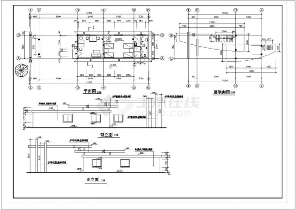 某一层框架结构厂区大门设计cad全套建筑施工图（ 含设计说明）-图二