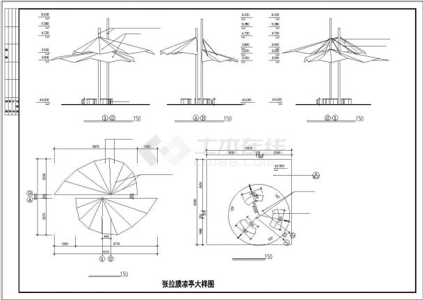 某公园凉亭结构建筑设计cad施工图-图一