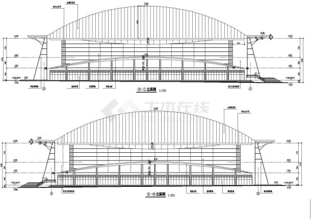 某体育馆建筑平立剖设计cad施工图-图一