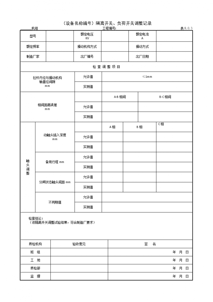 （设备名称编号）隔离开关、负荷开关调整记录-图一