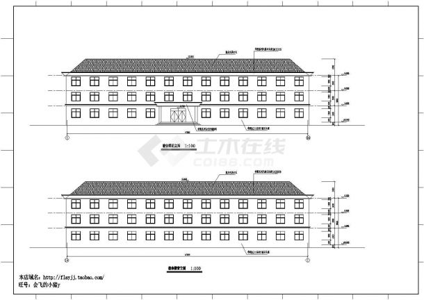 某3层宿舍楼建筑方案设计施工CAD图纸-图二