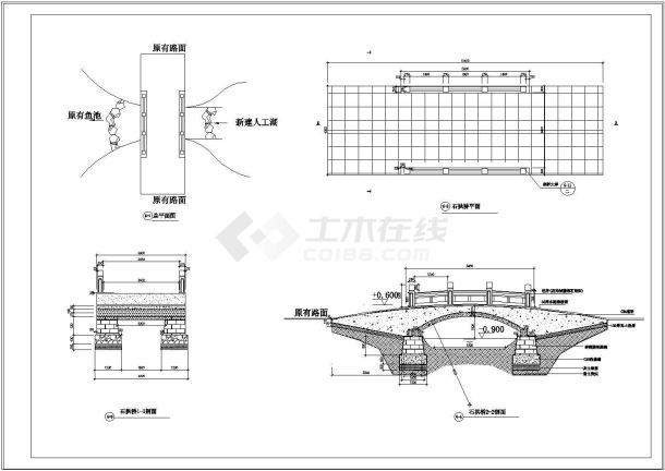 某公园小石拱桥建筑设计cad施工图-图一