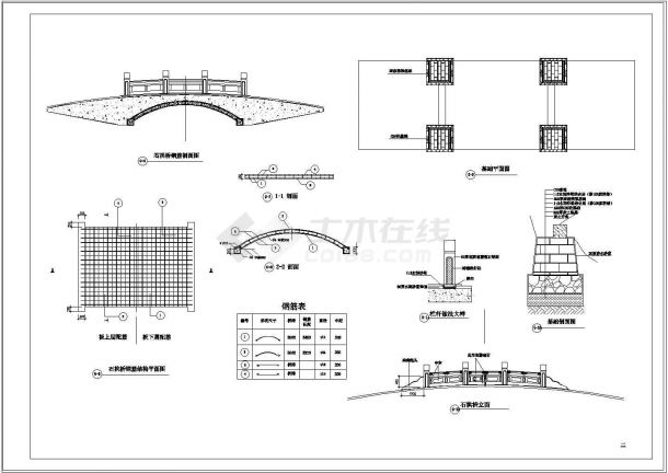 某公园小石拱桥建筑设计cad施工图-图二